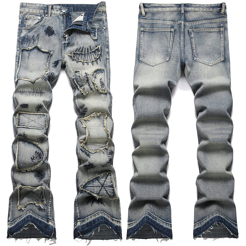 Mens Fashion Jeans Patchwork wide-leg pants 5713# Pure cotton high quality