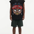 BIG FACE Drop-Shoulder Tank Top High-street vintage style featuring a small neckline, white-ink digital direct-to-garment (DTG) printing, and a heavy-duty, distressed wash finish; crafted from 260g double-yarn plain-knit fabric.