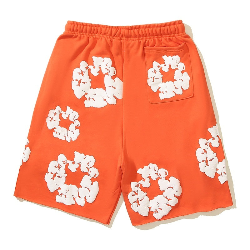 Denim Tears Shorts Cotton All-Over Flower Wreath Graphic Oversized Drawstring Shorts