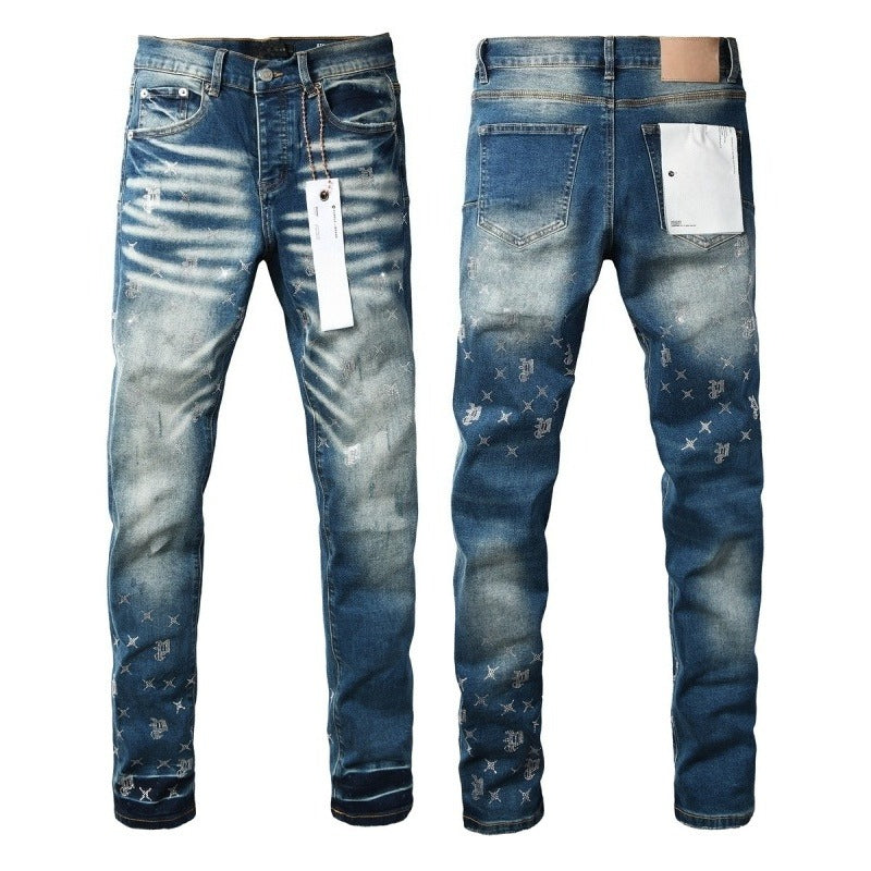 Purple brand Jeans High-quality pure cotton streetwear trousers Rhinestone