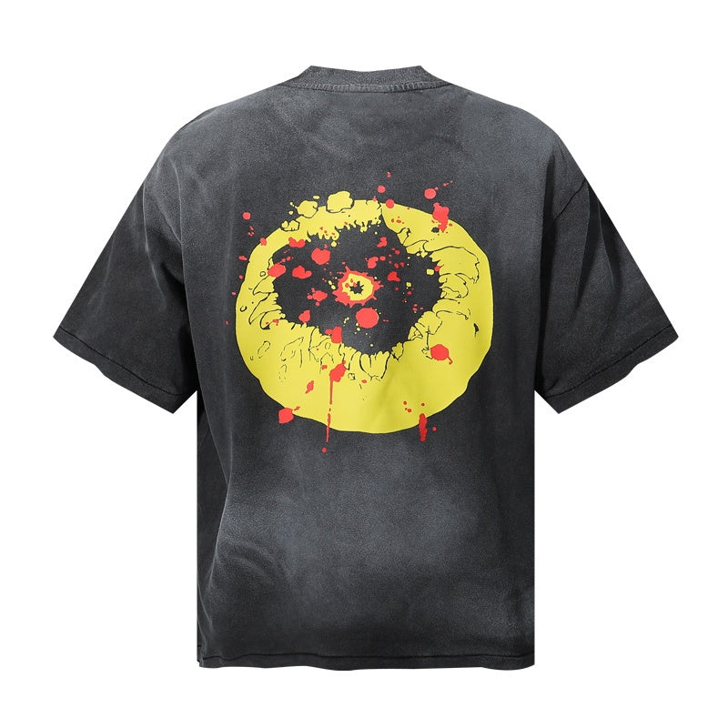 Saint Michael T Shirts Yellow Bloody Four-Eye Smiley Face Vintage Washed Graphic