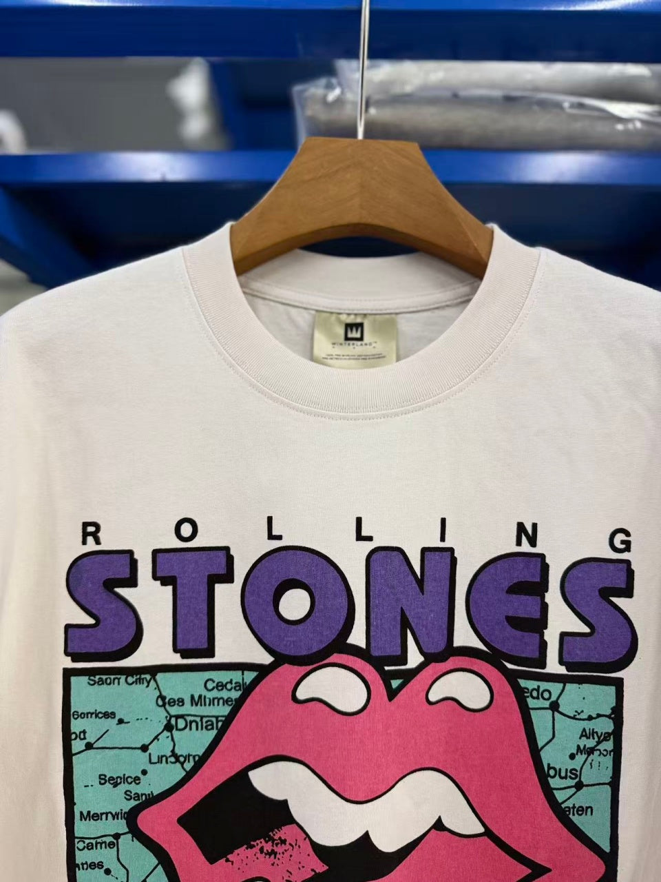 Vintage style washed summer wear T shirt STONES Big red tongue 260G pure cotton high-quality streetwear