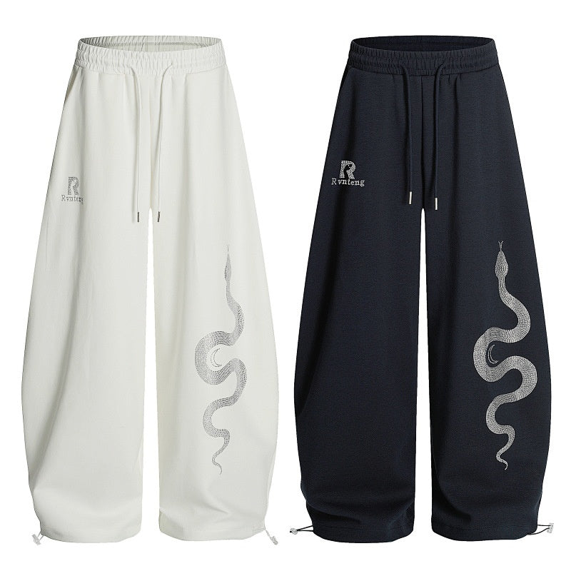 American-style streetwear harem pants Monochrome Tone Heavyweight Brushed Texture