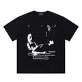 ERD T Shirts Worn Texture Monochrome Character Double Sided Casual Top