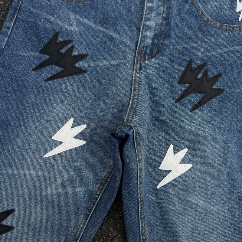 Lightning Pattern Jeans High-quality high-street pure cotton trousers