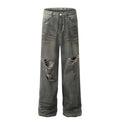 American-style streetwear harem pants Multi‑Torn Knee Grunge Streetwear Denim Trousers
