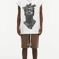 BIG FACE Drop-Shoulder Tank Top High-street vintage style featuring a small neckline, white-ink digital direct-to-garment (DTG) printing, and a heavy-duty, distressed wash finish; crafted from 260g double-yarn plain-knit fabric.