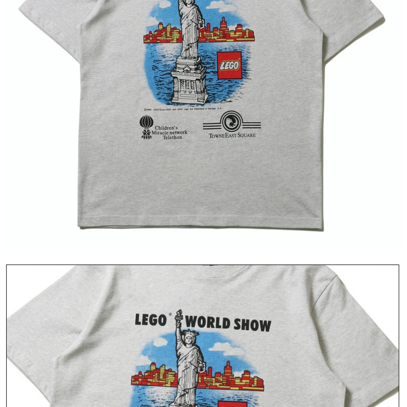 Mens T-shirt Vintage LEGO Statue of Liberty Graphic Print
