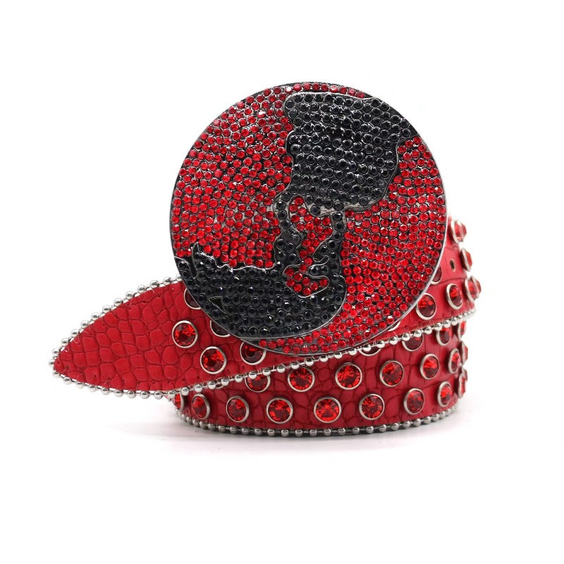 Hip-hop punk rhinestone belt small crocodile pattern