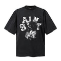 Saint Michael T Shirts Washed Black Oversized Tee Distressed SAINT Arch Typography & Statue Graphic