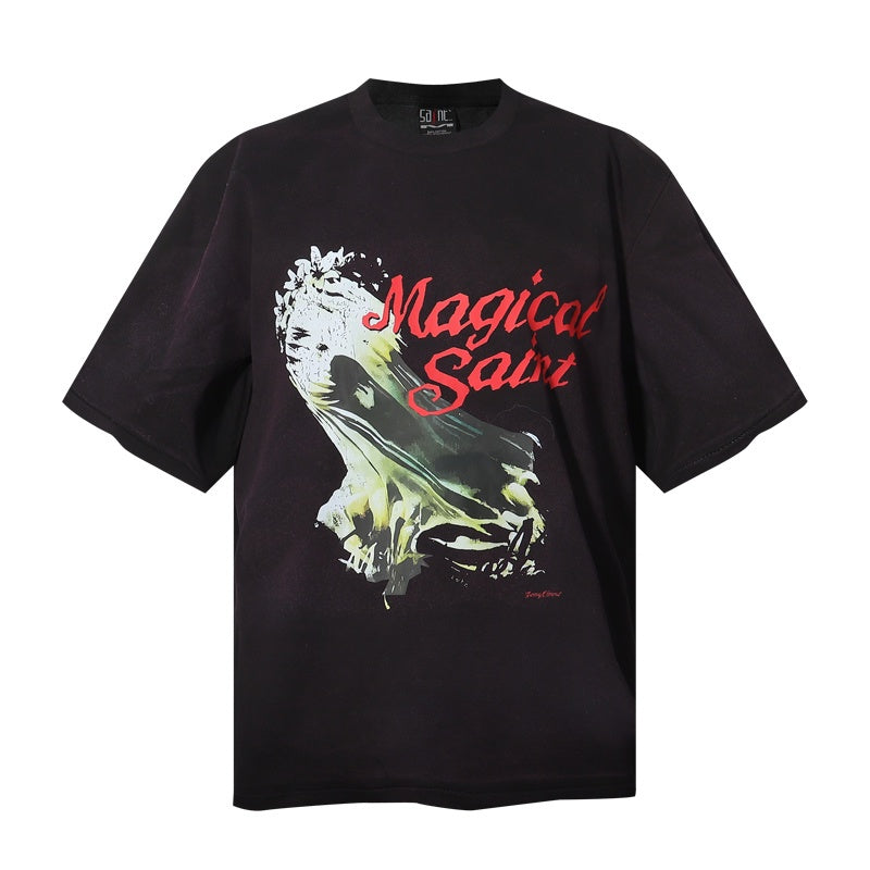 Saint Michael T Shirts Dark Tone Phantom Portrait Magical Saint Script Print Art