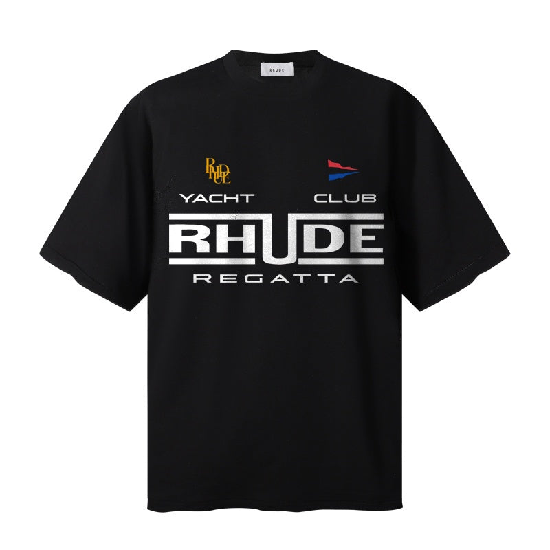 RHUDE T Shirts Regatta‑Inspired Multi‑Emblem Front Graphic