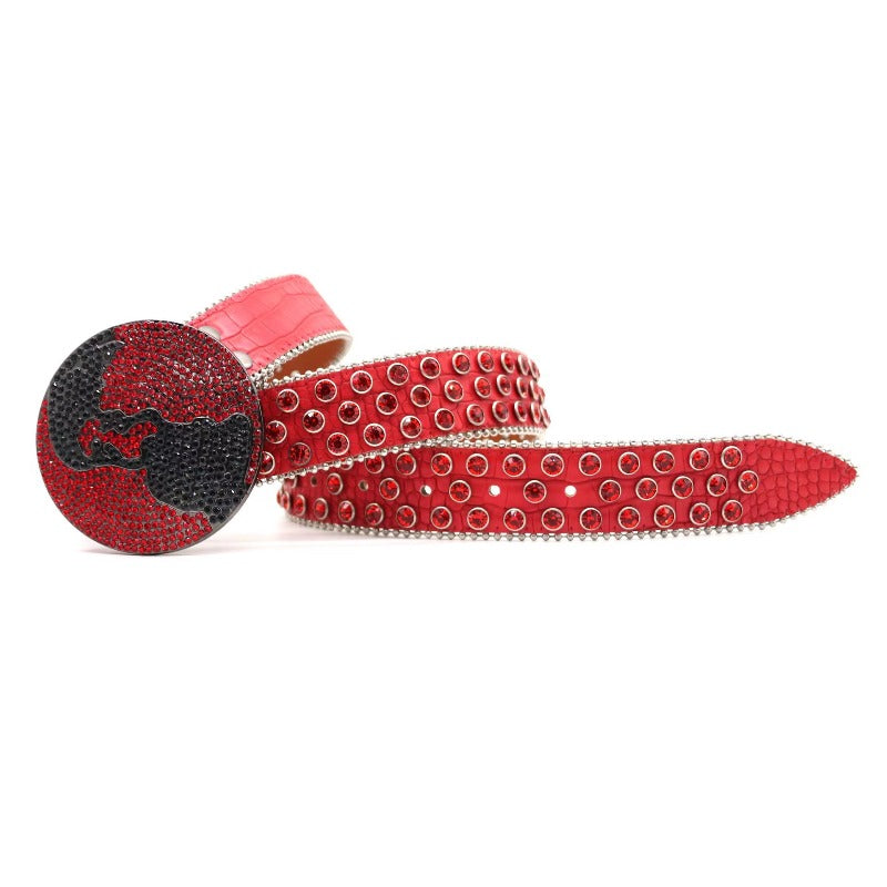 Hip-hop punk rhinestone belt small crocodile pattern