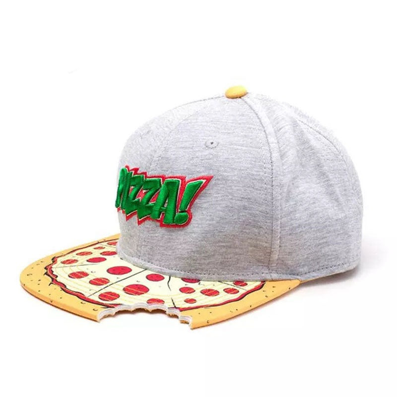 Trendy flat brimmed snapback hatsnotched gray pizza pizza