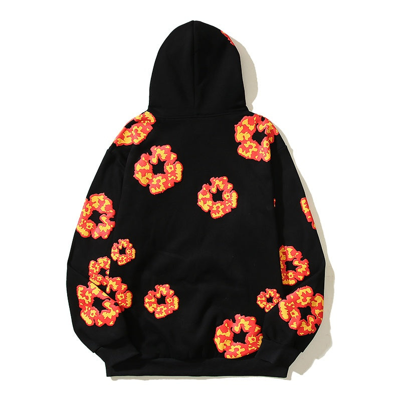 Denim Tears Hoodie Y2K All-Over Red Orange Cotton Wreath Floral Puff Printed Oversized Hoodie