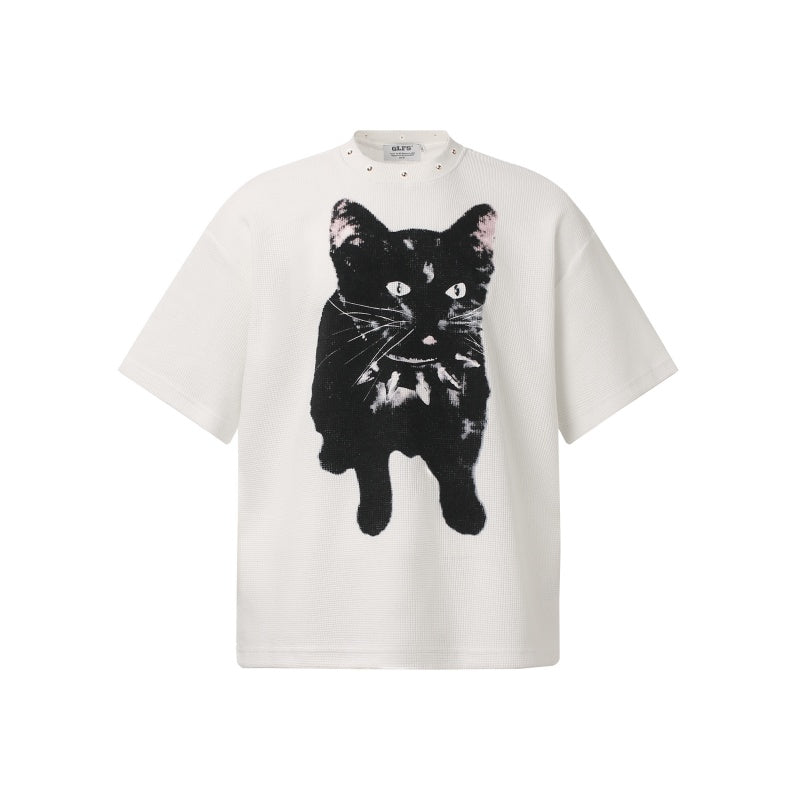 Unisex vintage T-shirt White ink direct-injection rivets