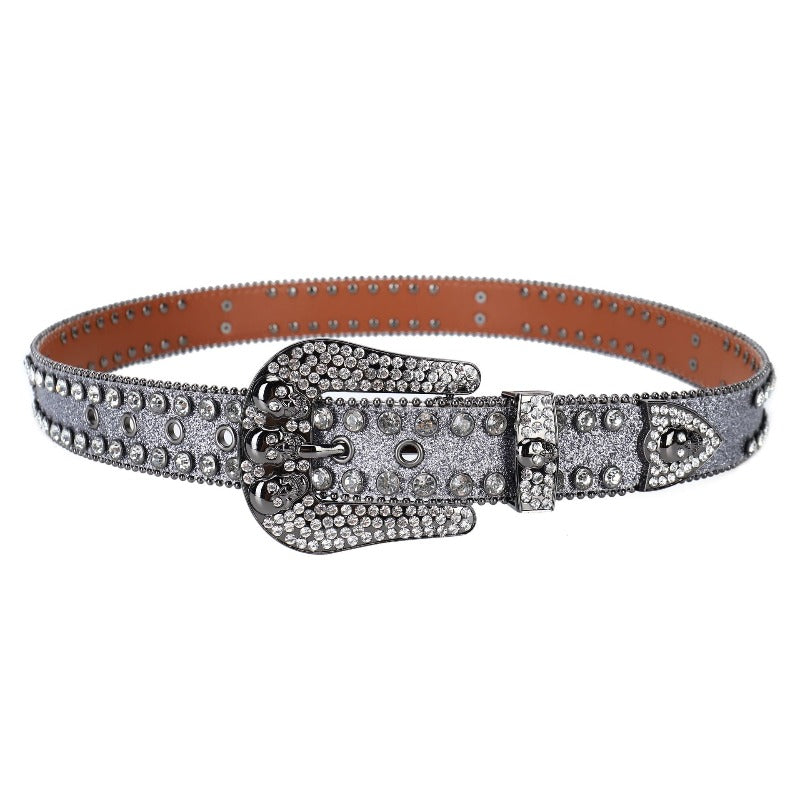Hip-hop punk rhinestone belt for men and women