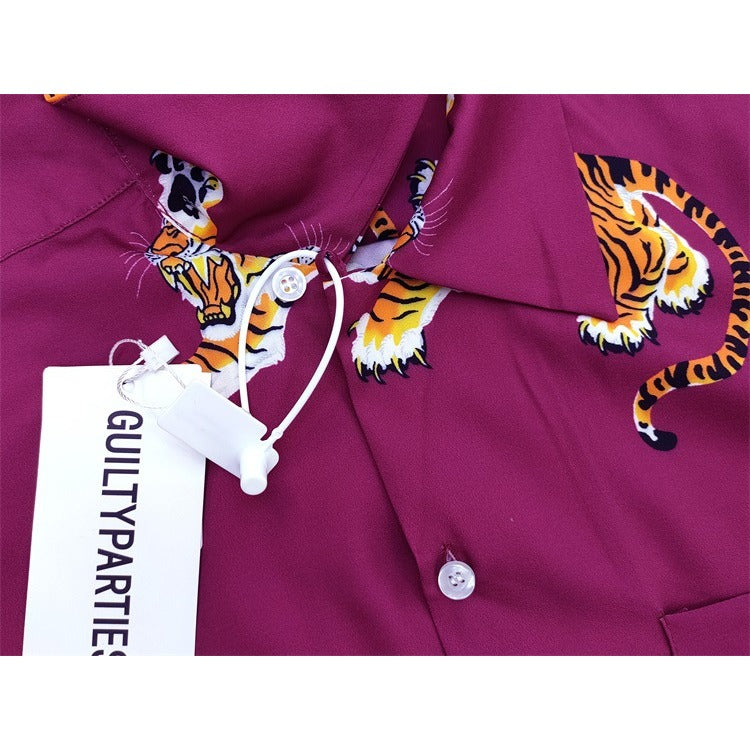 GUILTYPARTIES TIGER Long sleeved shirt Tiger Hawaiian Casual Long Sleeve Shirt Men's and Women's