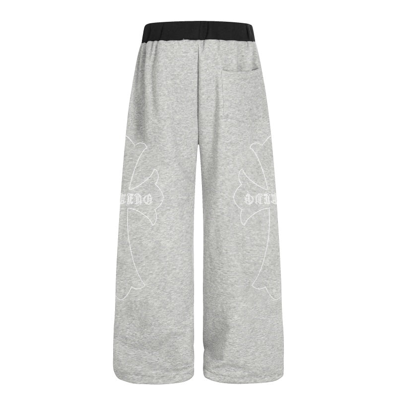 American-style streetwear harem pants  Cross Embroidery Street Trousers Fleece-lined and thickened