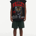BIG FACE Drop-Shoulder Tank Top High-street vintage style featuring a small neckline, white-ink digital direct-to-garment (DTG) printing, and a heavy-duty, distressed wash finish; crafted from 260g double-yarn plain-knit fabric.