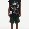 BIG FACE Drop-Shoulder Tank Top High-street vintage style featuring a small neckline, white-ink digital direct-to-garment (DTG) printing, and a heavy-duty, distressed wash finish; crafted from 260g double-yarn plain-knit fabric.