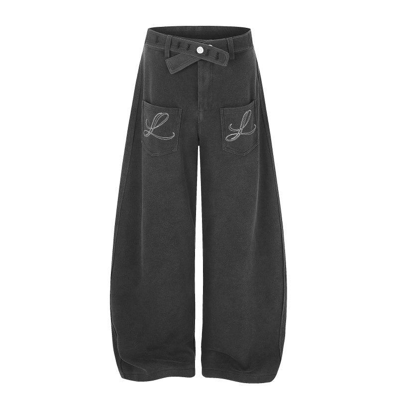 American-style streetwear harem pants Front Pocket Glitter Letter Detail Oversized Cut