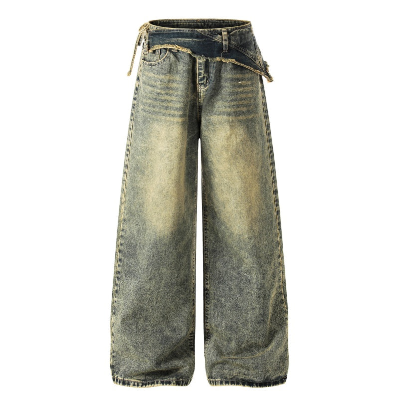 American-style streetwear harem pants Raw Distressed Waistband Detail