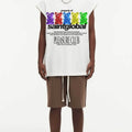 BIG FACE Drop-Shoulder Tank Top High-street vintage style featuring a small neckline, white-ink digital direct-to-garment (DTG) printing, and a heavy-duty, distressed wash finish; crafted from 260g double-yarn plain-knit fabric.