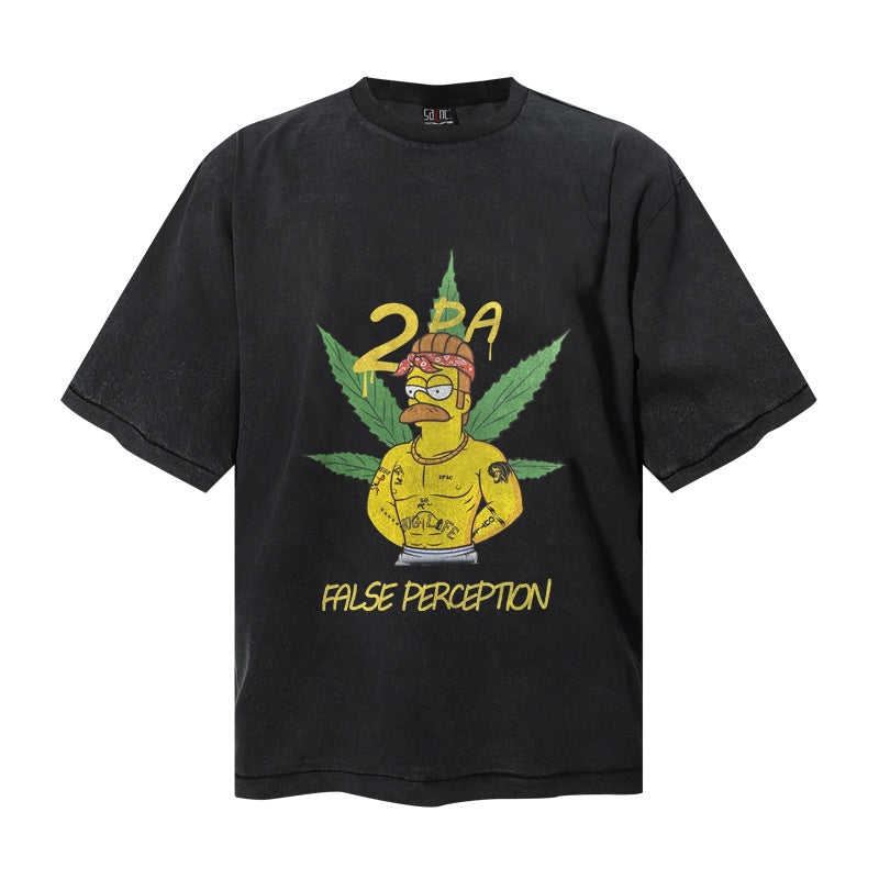 Saint Michael T Shirts Cartoon Hip‑hop Character Distressed Retro Streetwear Artwork
