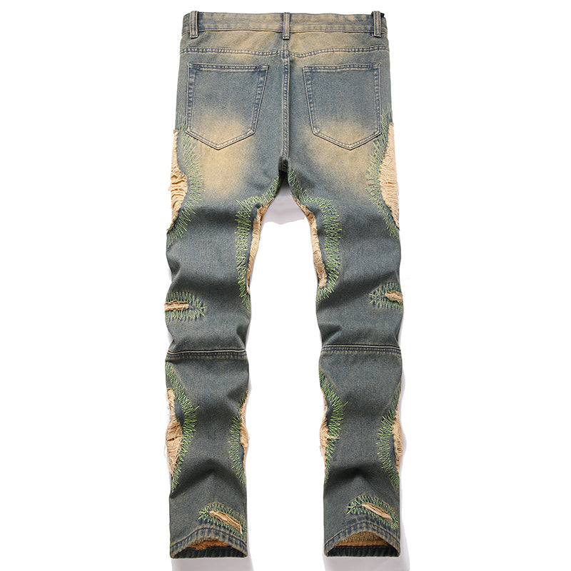 Mens Fashion Jeans Damaging embroidery 5717# Pure cotton high quality