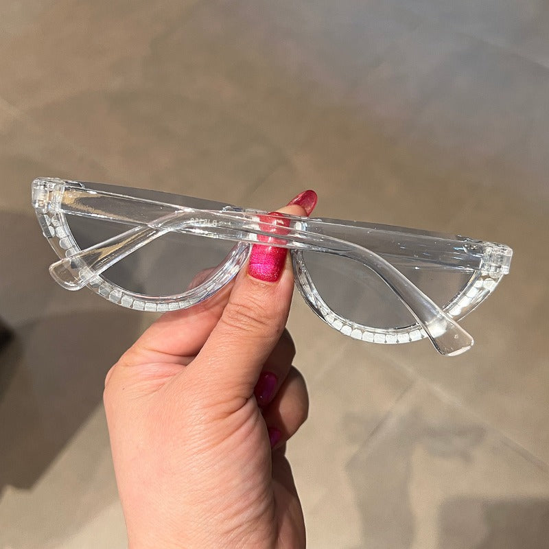 Trendy punk glasses half-frame retro diamond