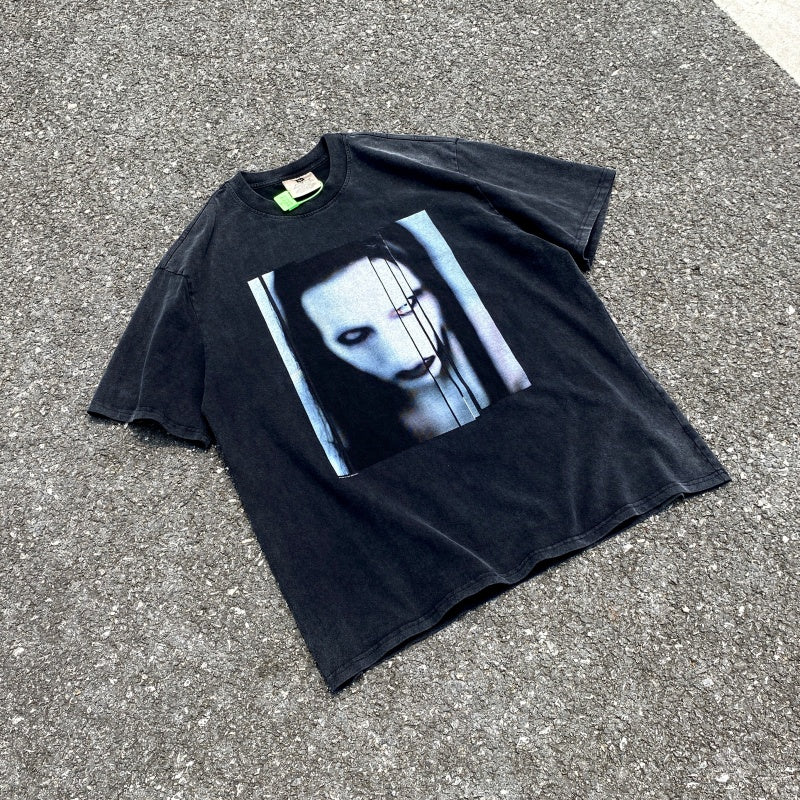 Unisex Vintage T Shirts Marilyn Manson oversized high-street distressed style