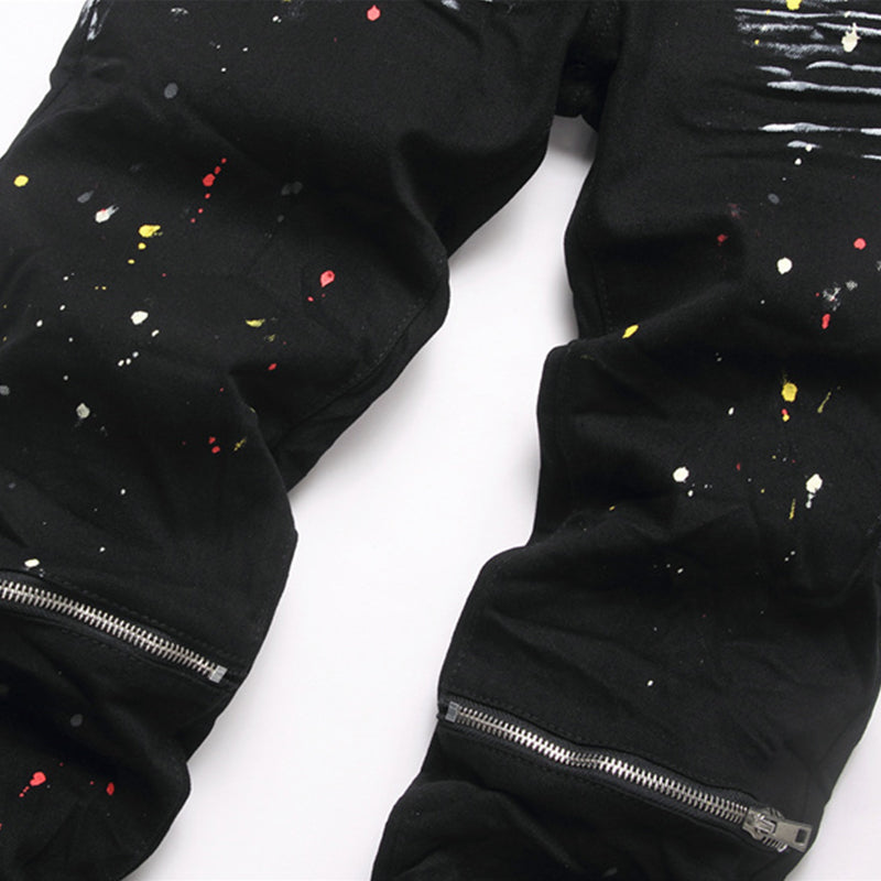 Mens Fashion Jeans White graffiti S8286# Pure cotton high quality
