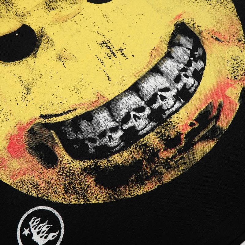 Vintage-style American T-shirt Worn Texture Sinister Smiley Design