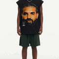 BIG FACE Drop-Shoulder Tank Top High-street vintage style featuring a small neckline, white-ink digital direct-to-garment (DTG) printing, and a heavy-duty, distressed wash finish; crafted from 260g double-yarn plain-knit fabric.