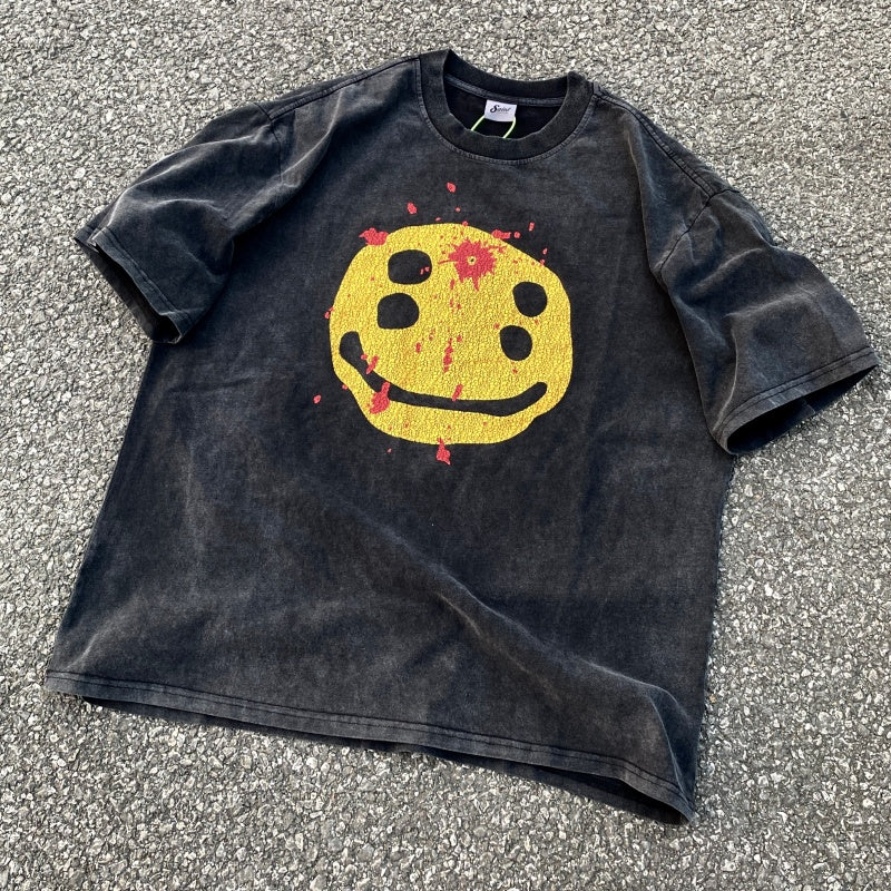 Unisex Vintage T Shirts SAINT MICHAEL x CHO Broken Smiley Limited Edition â€?Heavyweight High-Street Retro Style