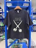 Vintage style washed summer wear T shirt Dual blades 260G pure cotton high-quality streetwear