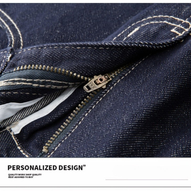 Denim Jacket & Jeans High-Street Trend Hip Hop Denim Pants Loose Fit Dark Blue Contrast Stitching Button Fly Straight Cut Raw Denim Jeans Streetwear Vintage Trousers (jacket and jeans must be purchased separately.)