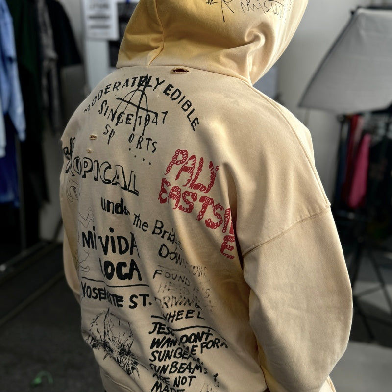 Unisex Vintage Hoodie PalyHollywood SS25 “EPDSâ€?Exclusive: Washed & Distressed Hoodie. Features multi-zone handcrafted distressing and a heavyweight Asut enzyme-milled wash finish.