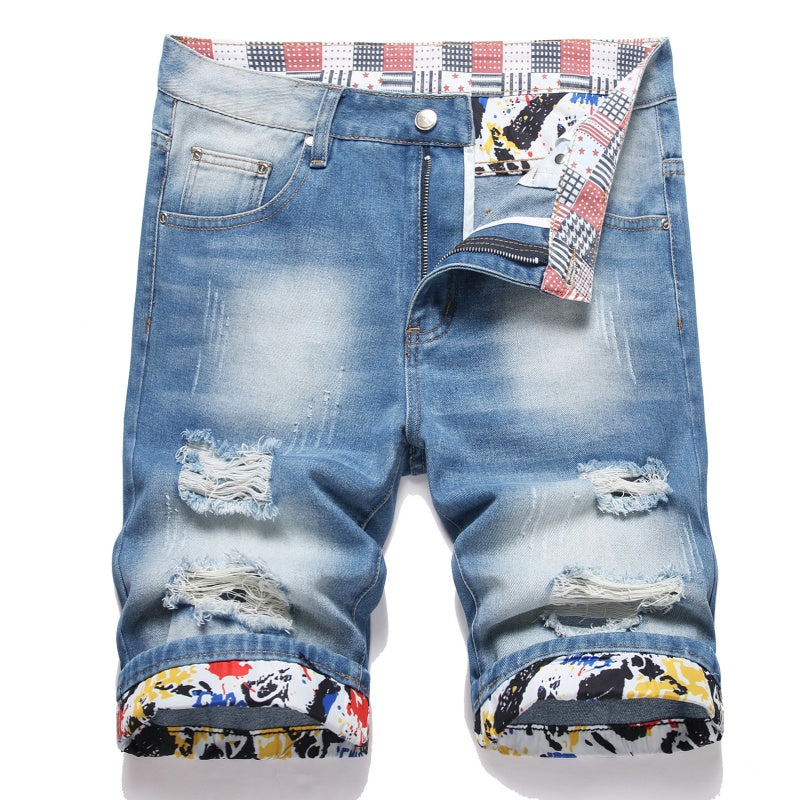 Denim shorts High-quality trendy Distressed with holes casual pure cotton Non-stretch plus-size men's clothing