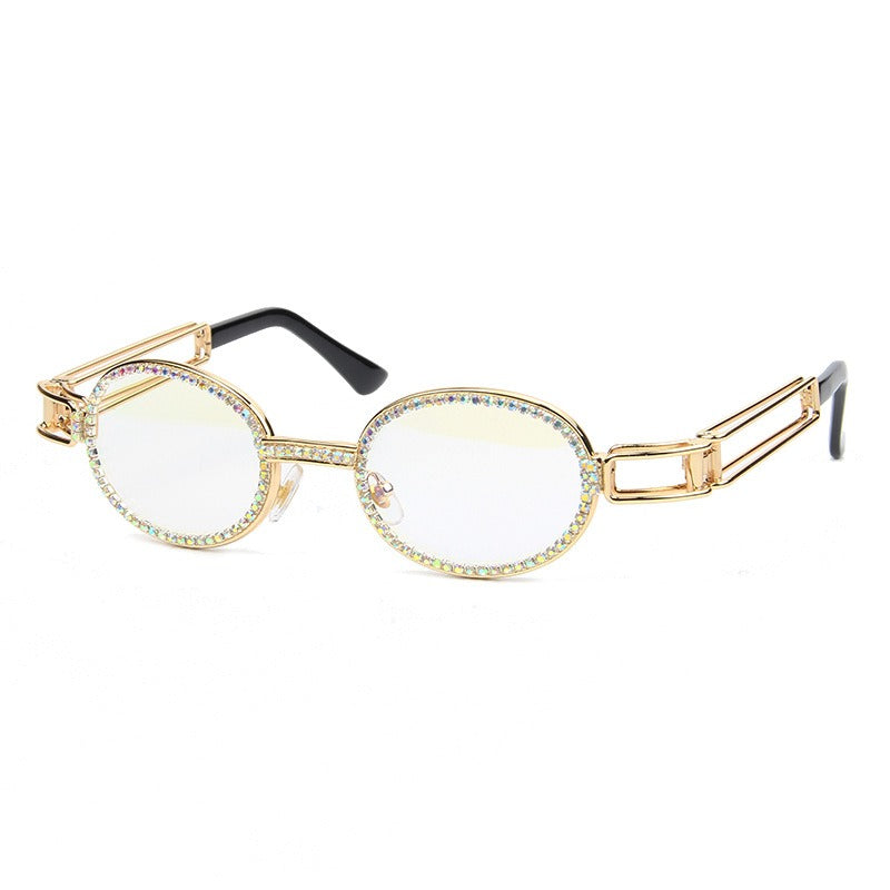 Trendy punk glasses small oval dot diamond sunshade