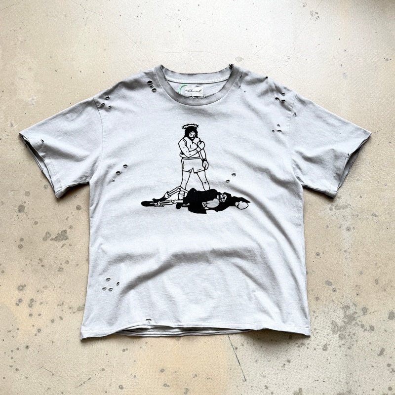 Unisex Vintage T Shirts CHOOOSELF 26SS Kendrick Lamar FFITB Limited Edition â€?Heavyweight Washed, Distressed & Destroyed Streetwear T-Shirt (Boxy/Cropped Punk Style)