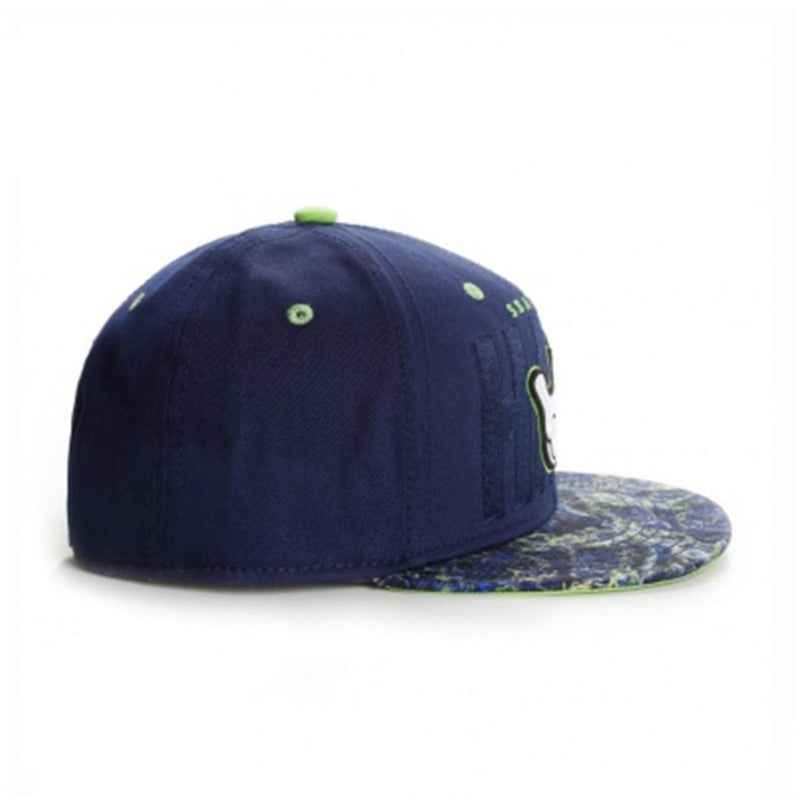 Trendy flat brimmed snapback hatsholding cigarette for sunshade
