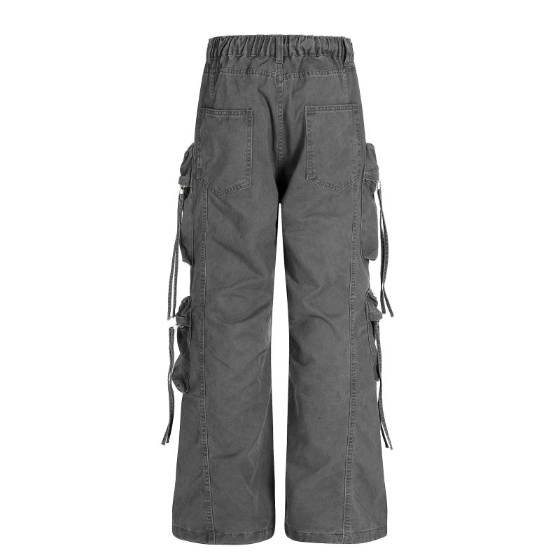 American-style streetwear harem pants Strap Detail Utility Baggy Slacks