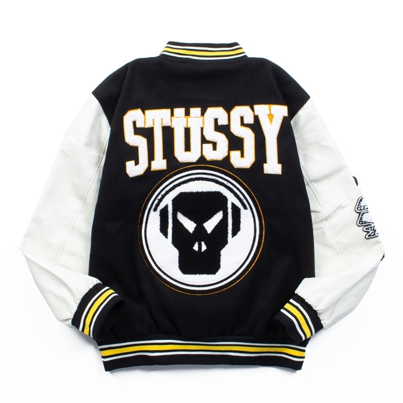 American-style baseball jacket Niche Streetwear STU Black & White Collaboration Embroidered Unisex Piece (Spring/Autumn/Winter)