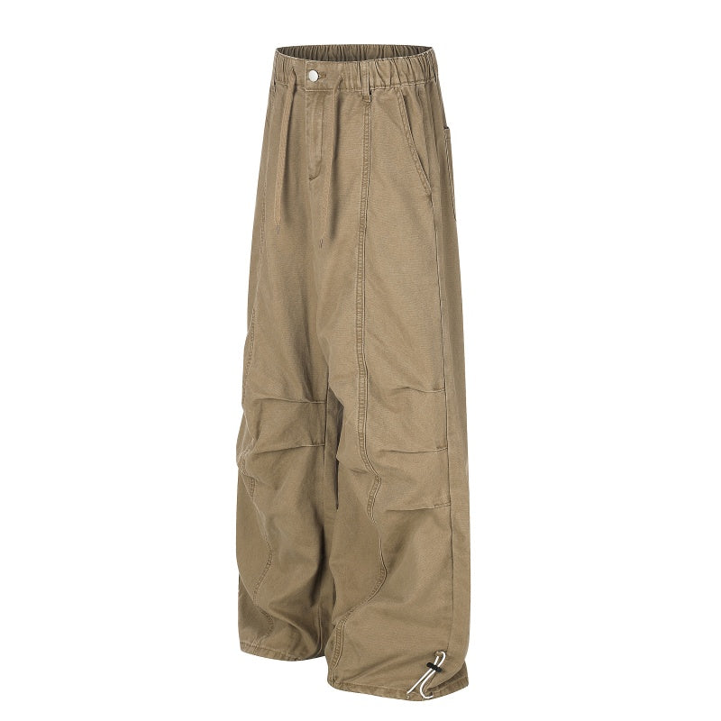 American-style streetwear harem pants Elasticated Waist Gathered Panel Washed Fabric