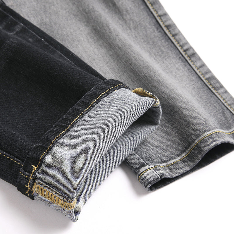 Mens Fashion Jeans Black and gray color blocking 5706# Pure cotton high quality