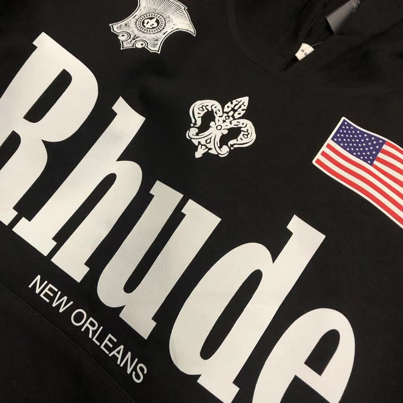 RHUDE Hoodie New Orleans Multi Badge Flag Graphic