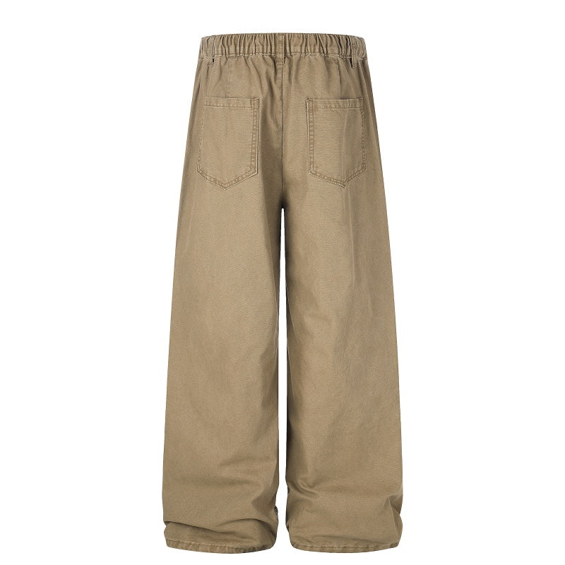 American-style streetwear harem pants Elasticated Waist Gathered Panel Washed Fabric