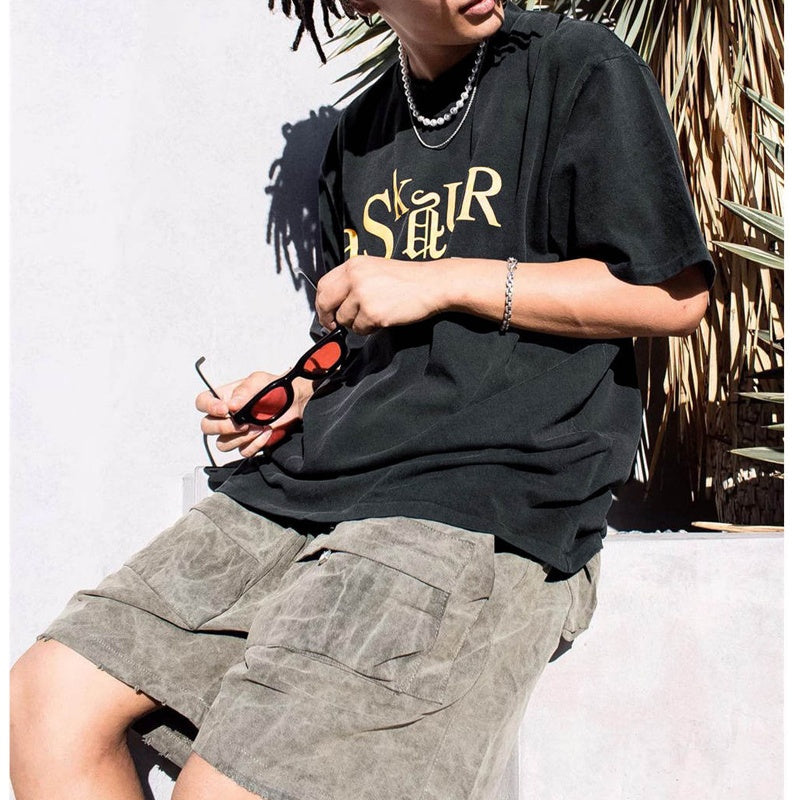 Mens T-shirt Vintage American-style Streetwear-style Kanye puff print